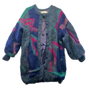 Vintage Femelle Mohair Wool Cardigan Handmade Designer Sweater Size Large 80s